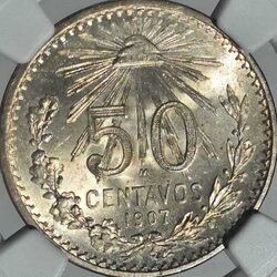 50 CENTAVOS MÉXICO 1907 (7 CURVO)